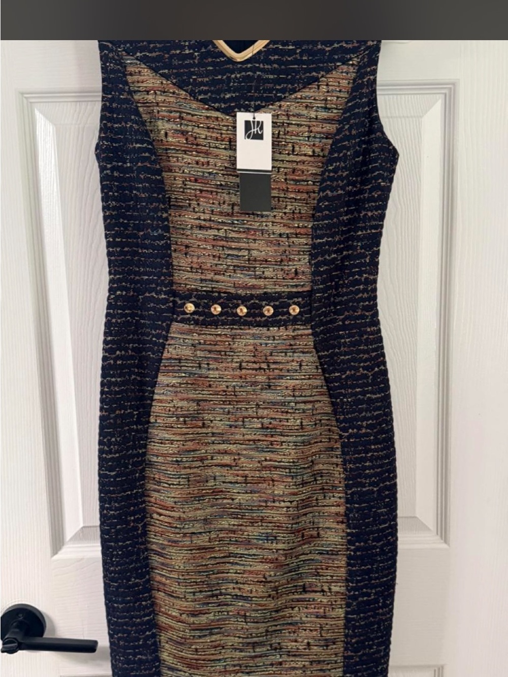 Joseph Ribkoff Navy and Multicolor Tweed Sheath Dress